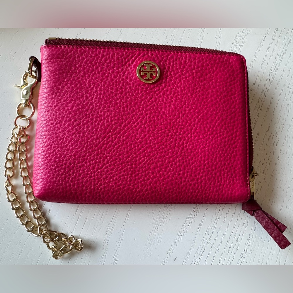 Tory Burch Pink/Burgundy Pebbled Leather Wristlet